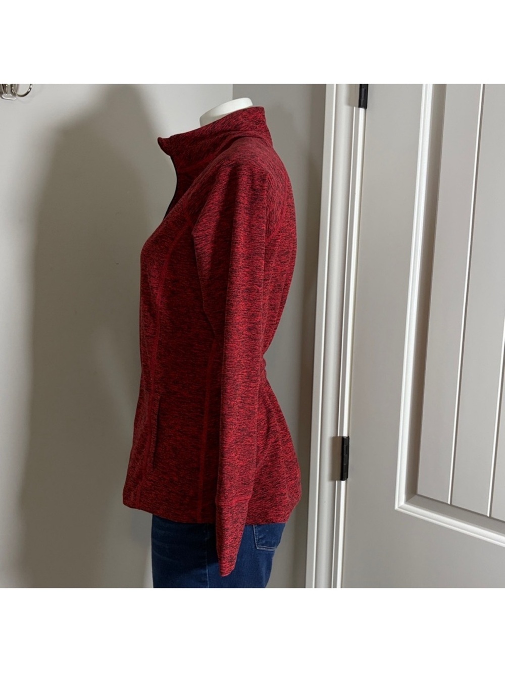 Beyond Yoga SET Peplum Back Jacket Red Spacedye Top Full Zip High Rise Pant Sz M - Picture 10 of 15